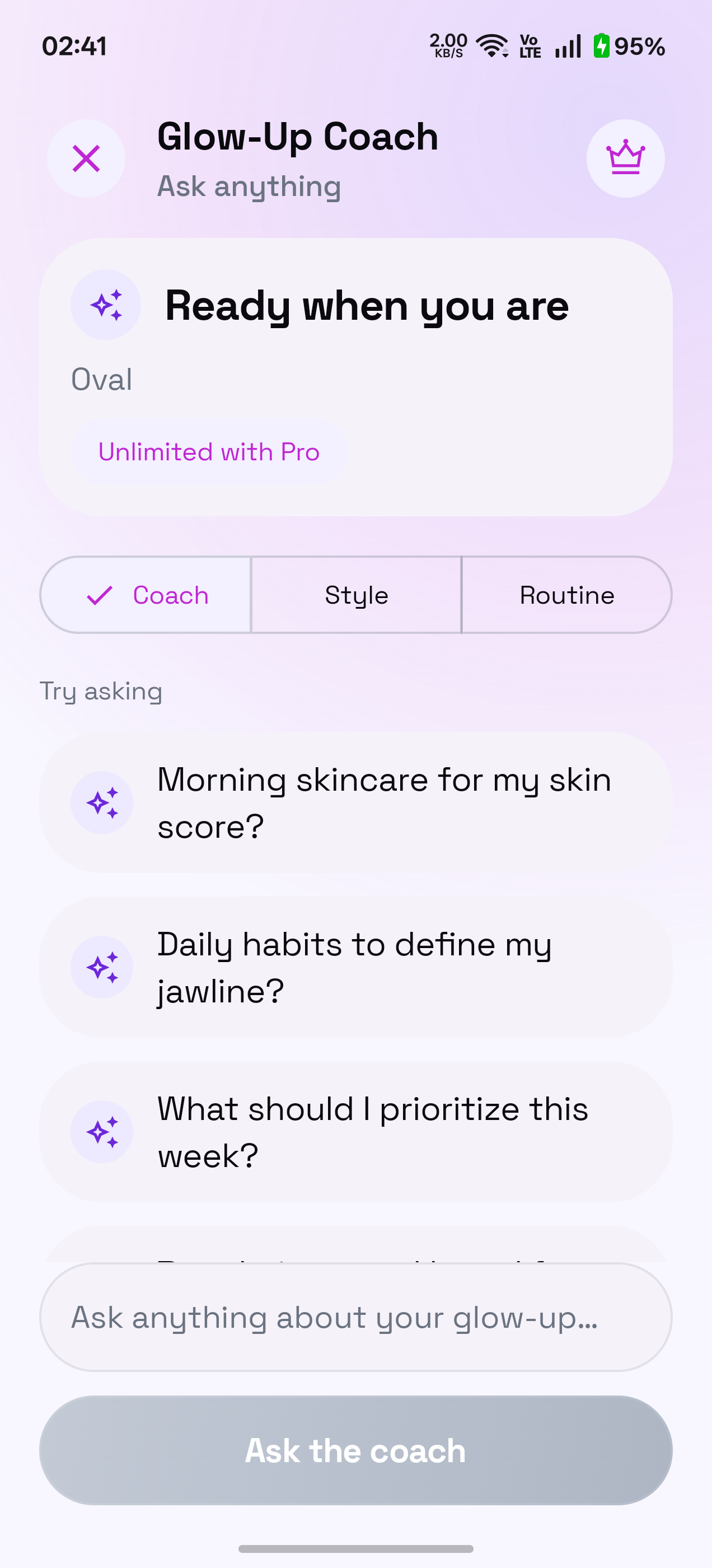 AI Glow-Up Coach chat